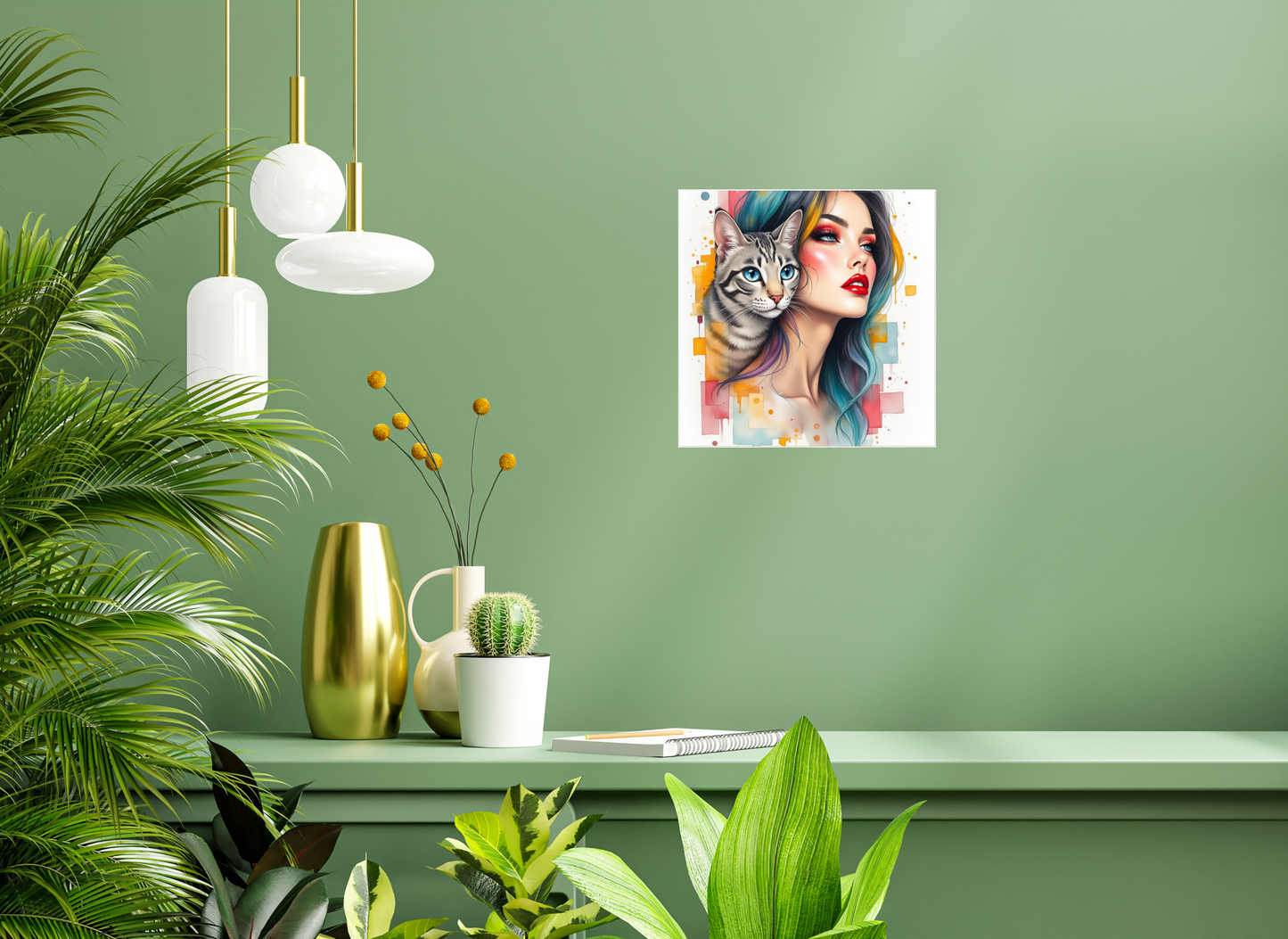 Colourful Girl with Cat Art Print, Modern Décor, Aluminium Wall Art, Abstract Pop Art, Cat Lovers Décoration, Home Decor.Add 50ff to the check out for for 50% discount !!!!!!