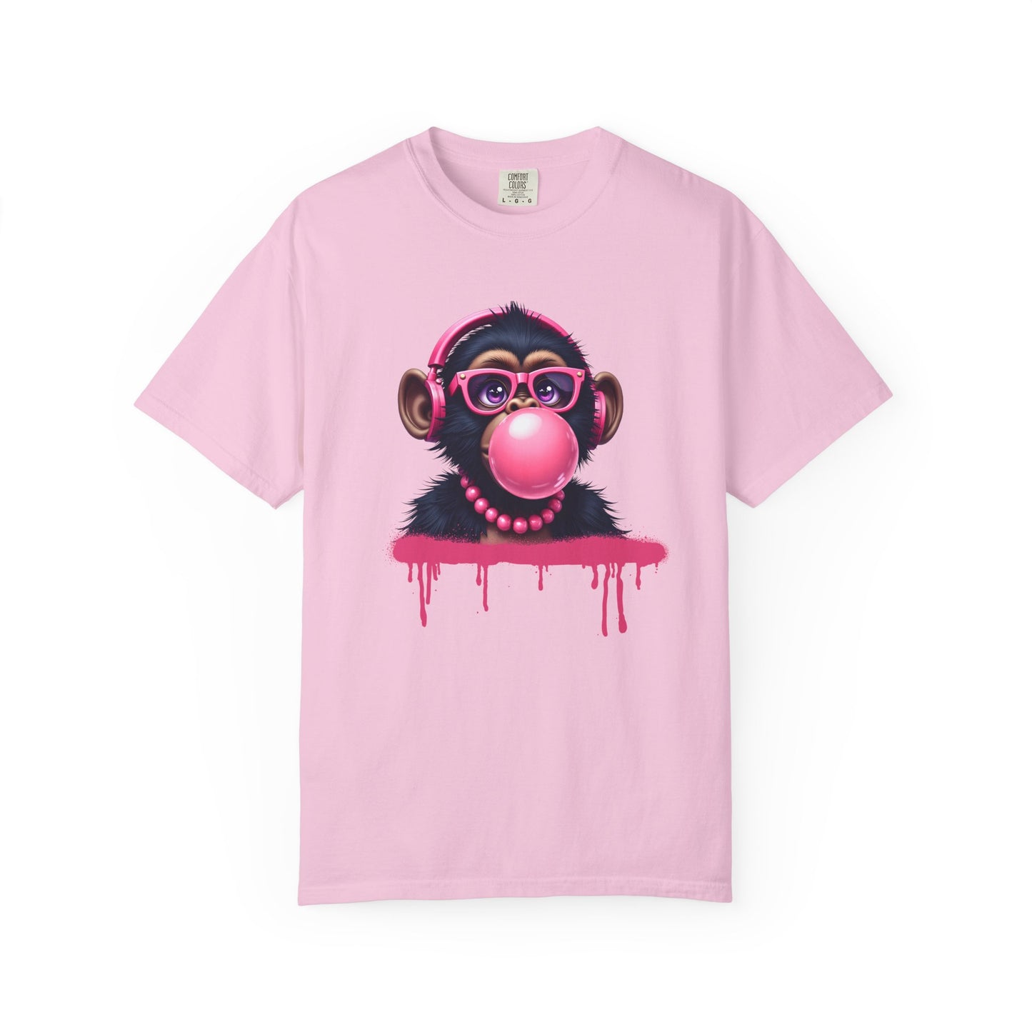 Cool Monkey with Bubble Gum  Headphones Funny Graphic Tee for Animal Lovers