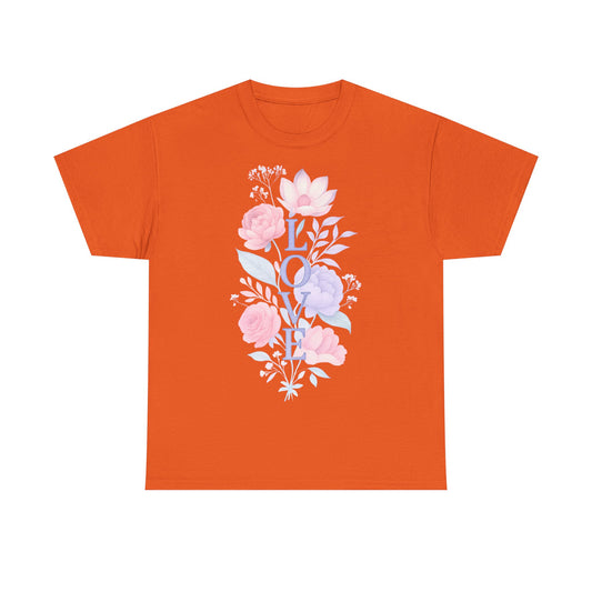 Floral Love Unisex Heavy Cotton Tee | Spring Fashion, Gift for Her, Casual Wear, Floral Graphic Shirt, Warm Weather Style