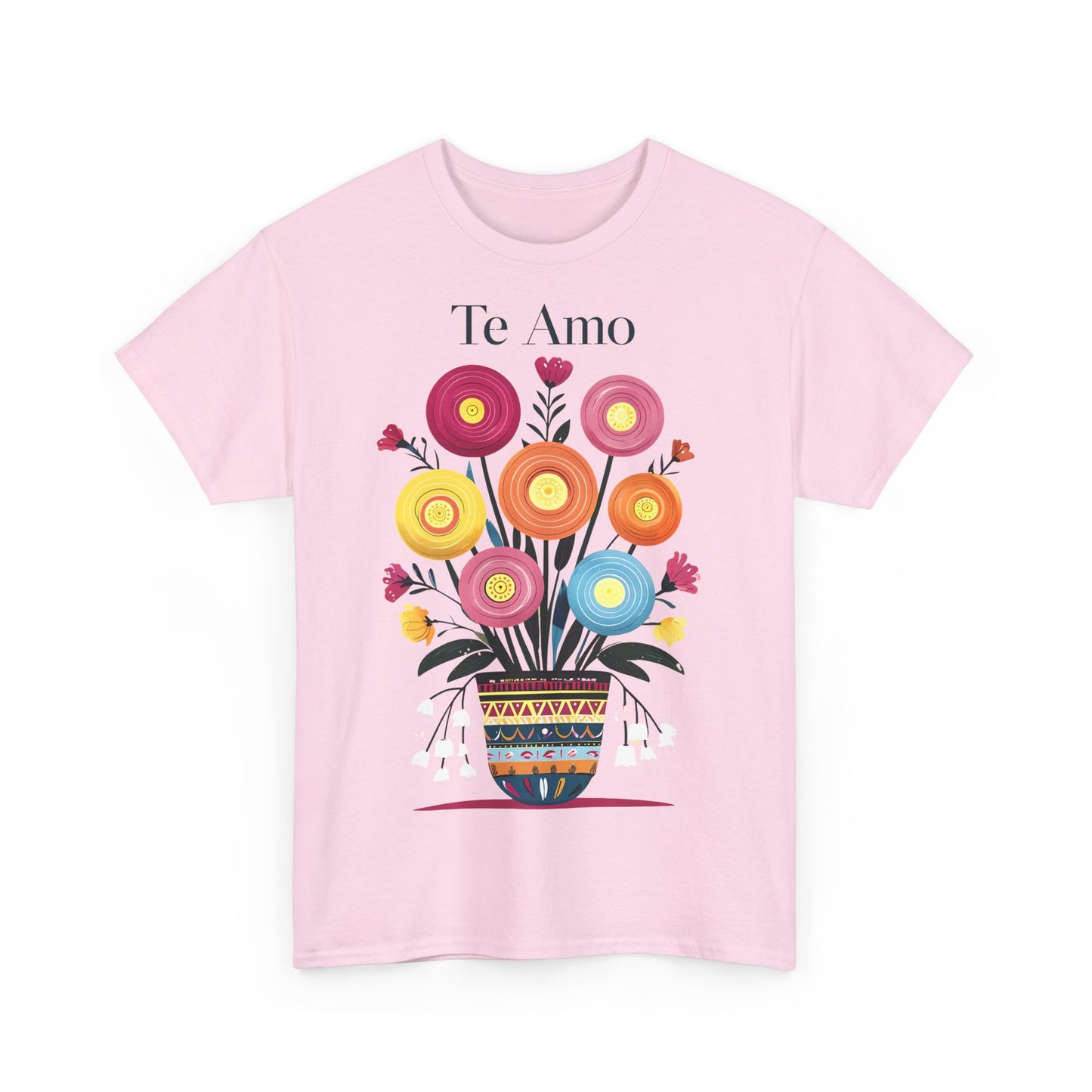 Colorful Floral 'Te Amo' Unisex Heavy Cotton Tee, Gift for Her, Floral Tee, Boho Style, Love Shirt, Spring Fashion, Casual Wear