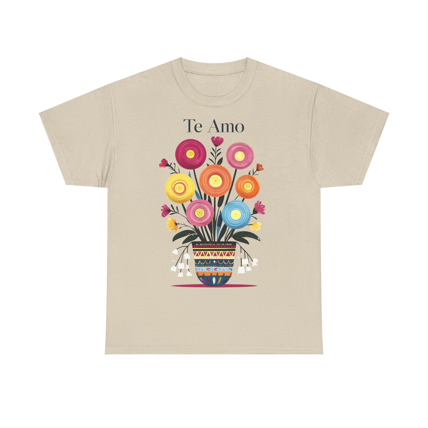 Colorful Floral 'Te Amo' Unisex Heavy Cotton Tee, Gift for Her, Floral Tee, Boho Style, Love Shirt, Spring Fashion, Casual Wear